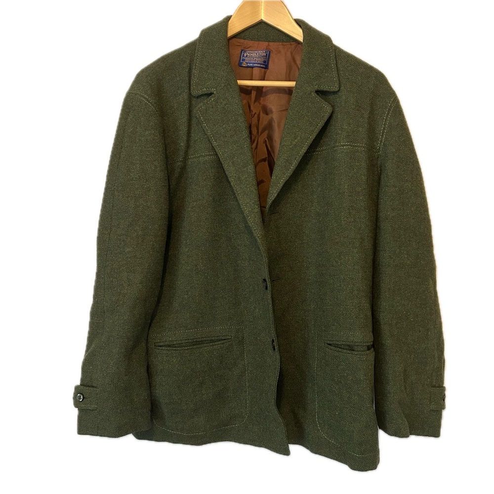 Vintage Pendleton green 100% virgin wool blazer jacket size L fair condition